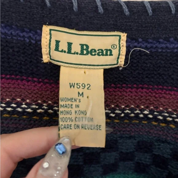 Vintage LL Bean Striped Blue Purple Cardigan Sweater Southwest Sz M Heavy Cotton - Picture 4 of 4